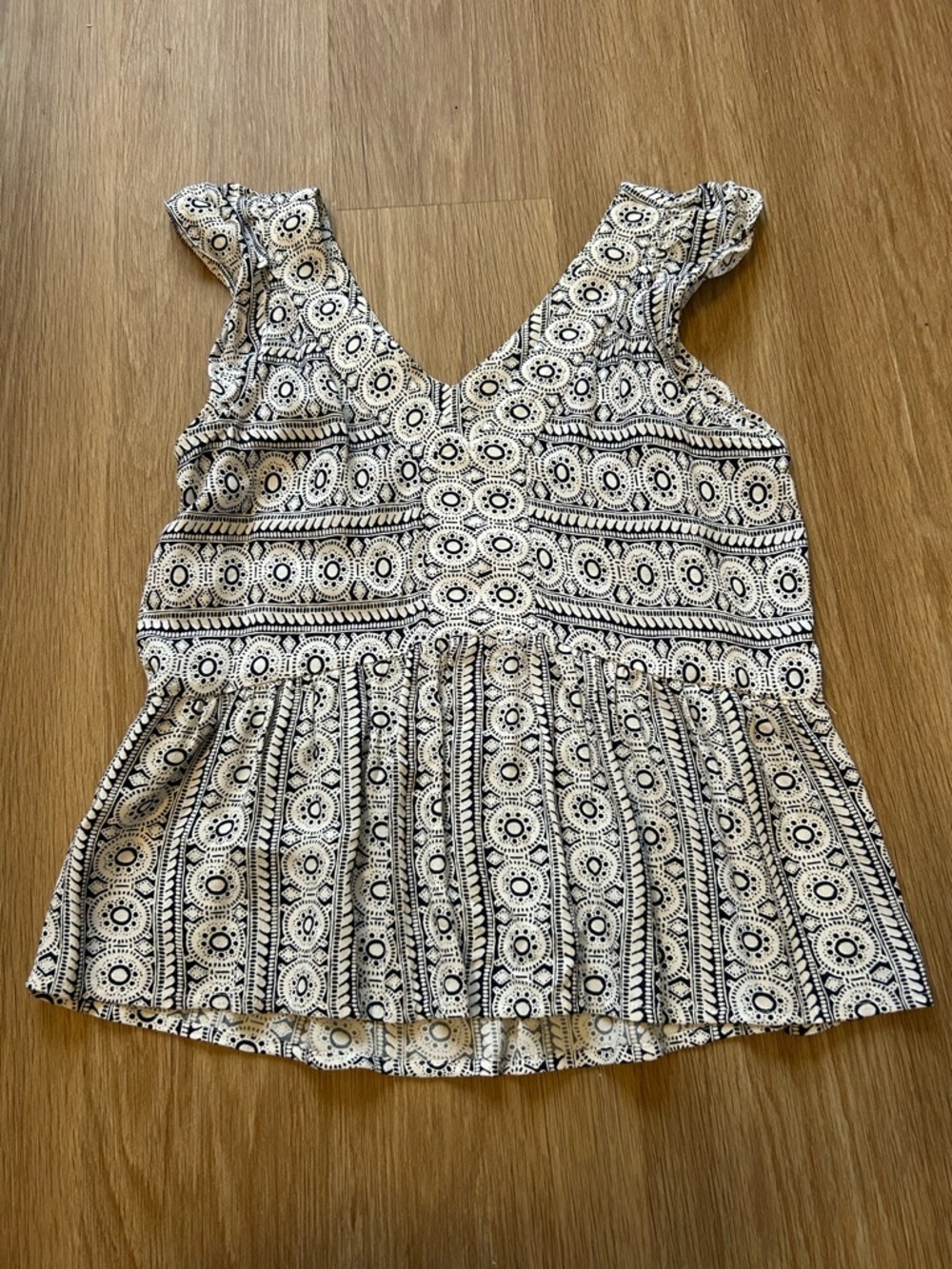 LOFT Blue & White Patterned Sleeveless Peplum Tank